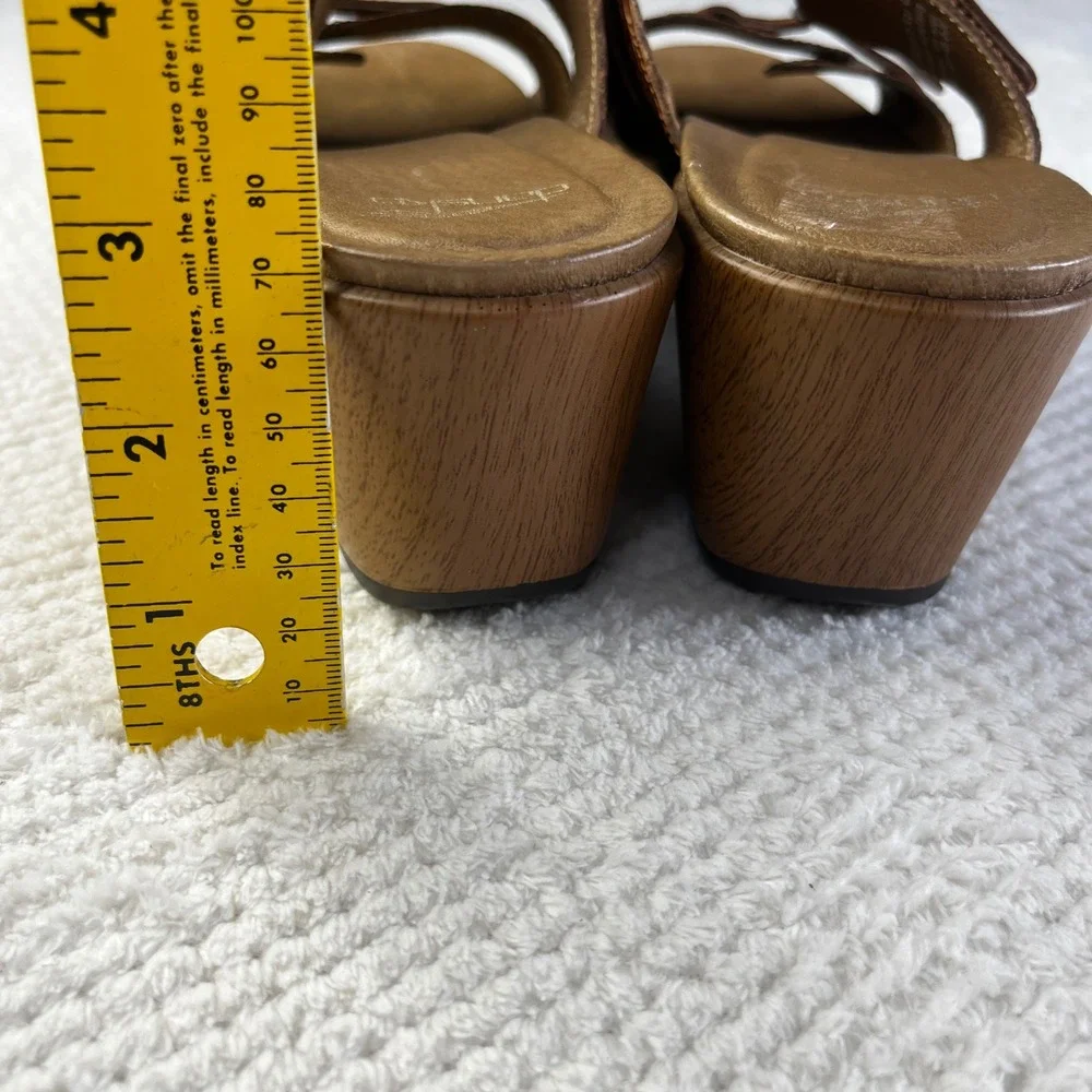 Dansko Brown Croc Embossed Leather Wedge Sandals Buckle Slide Clogs Womens 40